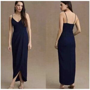 BHLDN EVENING CARON FORMAL DRESS 2 NAVY BLUE TULIP SLIT ANTHROPOLOGIE Excellent